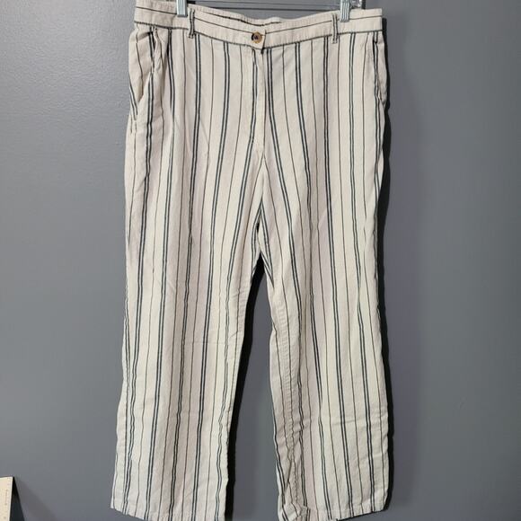 H&M Wide Leg Linen Blend Pants Size 16 Striped Beachy Resort Vacation Travel - Picture 1 of 14